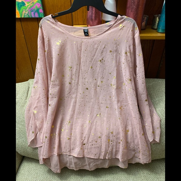 SHEIN Tops - 2/$15 Sheer Pink Blouse Top w/ Gold Stars 5x BNWOT